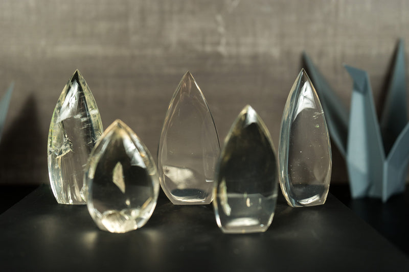 Satz von 5 wasserklaren Diamantina-Quarzflammen, AAA-Kristallquarz