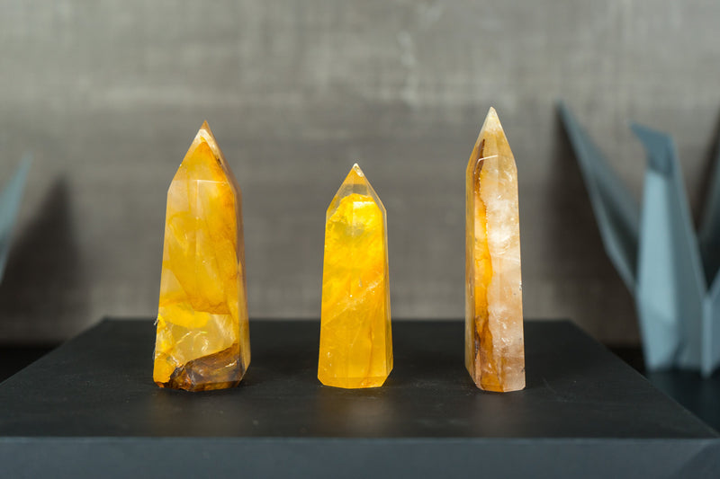 Set of 3 Yellow Golden Healer Hematoid, Small Wholesale Lot of Natural Hematoid Quartz