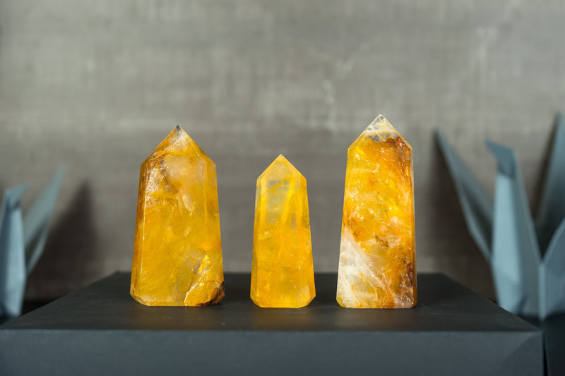 Set of 3 Yellow Golden Healer Hematoid, Small Wholesale Lot of Natural Hematoid Quartz