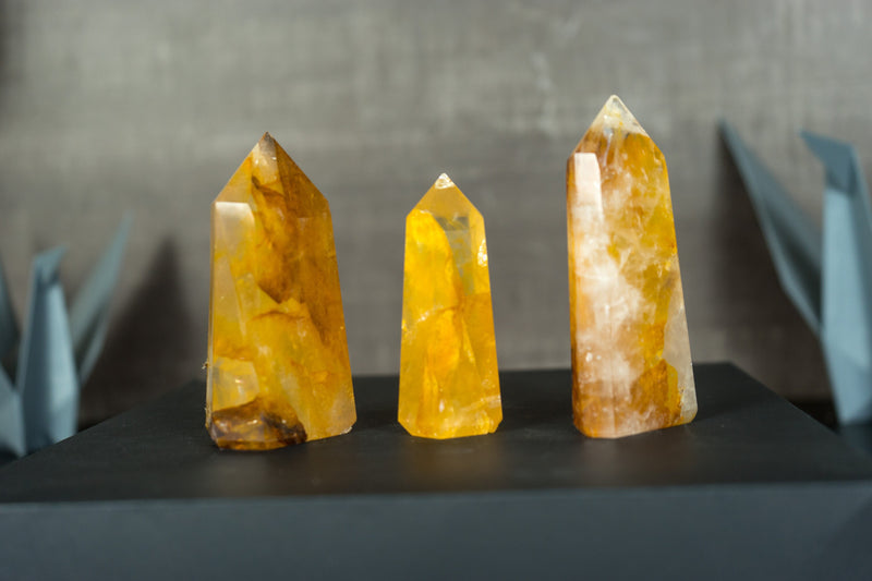 Set of 3 Yellow Golden Healer Hematoid, Small Wholesale Lot of Natural Hematoid Quartz