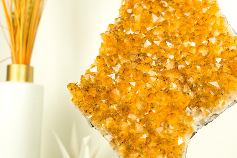 Citrine Crystal with Shiny Golden Yellow Citrine Druzy on Display