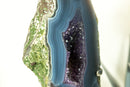 Natural Blue Banded Agate Geode with Deep Purple Amethyst Druzy on Stand