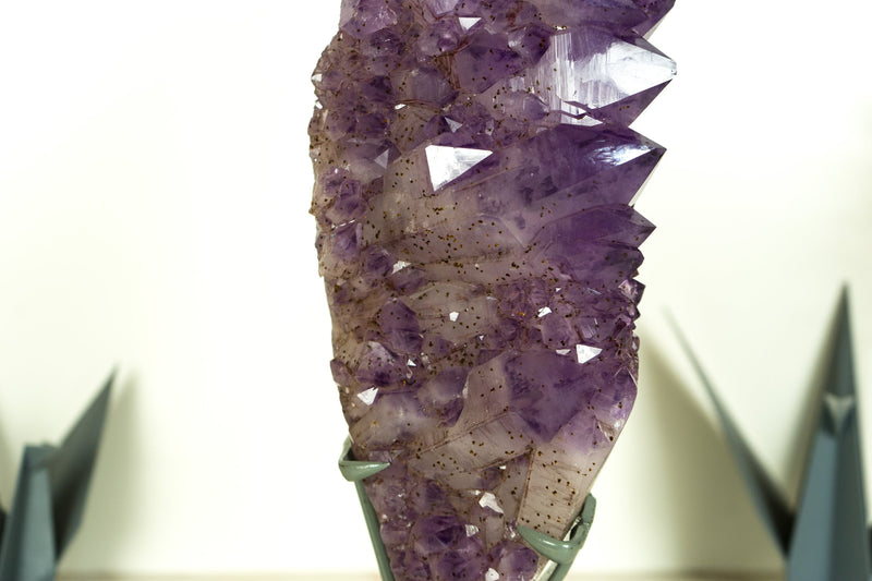Deep Purple Amethyst Cluster with Sparkly, Display Quality Amethyst Druzy with Golden Goethite