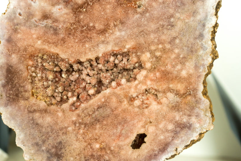 Pink Amethyst Geode Slice with Botryoidal Druzy