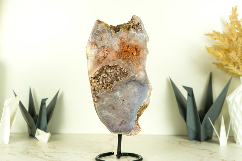 Pink Amethyst Geode Slice with Botryoidal Druzy, Super Extra Grade