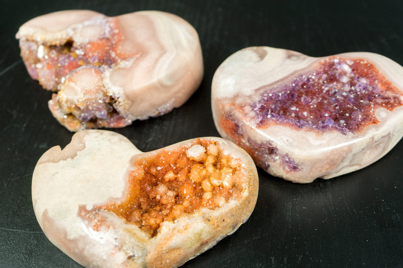 Set of 3 High-Grade Pink Amethyst Hearts, Natural, AAA Pink Amethyst Wholesale Flat Box - 2.3 Kg - 5.0 lb