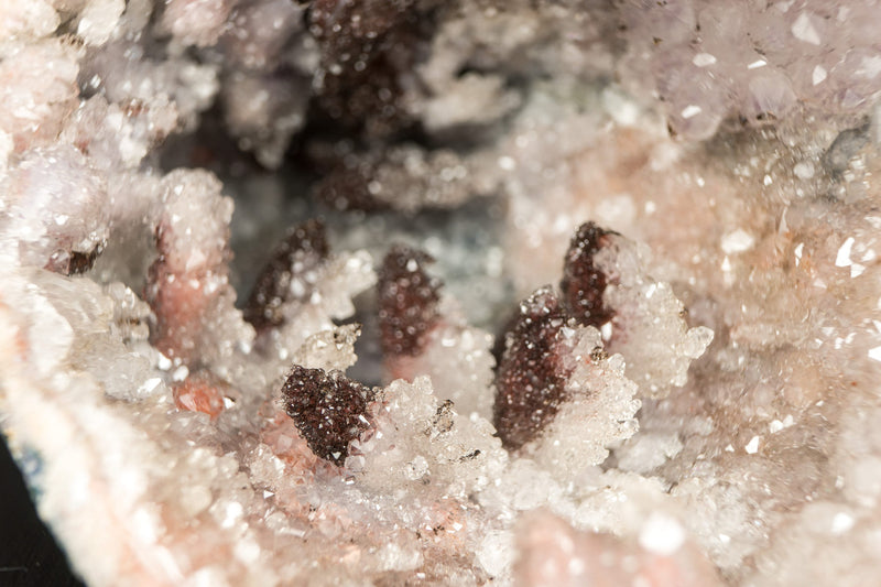 Amethyst-Geode in Galeriequalität mit Hämatit nach Calcit-Punkten