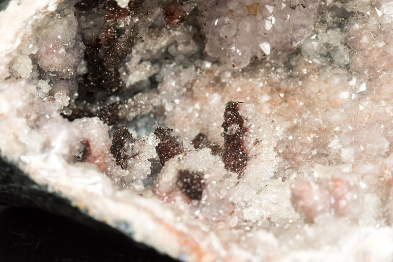 Amethyst-Geode in Galeriequalität mit Hämatit nach Calcit-Punkten