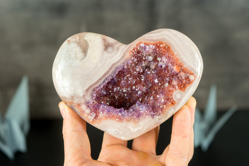 Set mit 3 hochwertigen rosa Amethyst-Herzen, natürlich, AAA-Rosa-Amethyst, flache Großhandelsbox – 2,3 kg – 5,0 lb