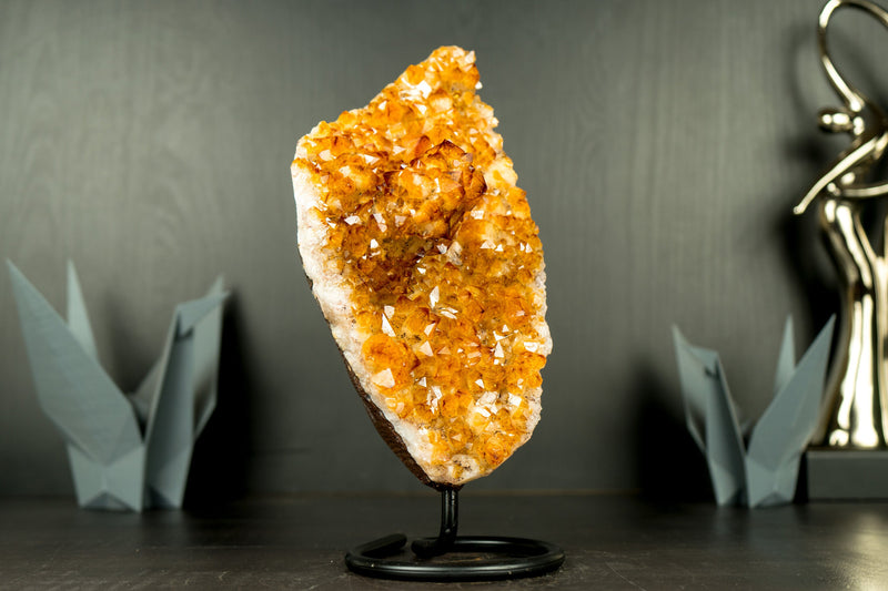 Citrine Cluster with a Rare Flower Stalactite Formation for Display, AAA Deep Orange Citrine Color, Raw and Ethical
