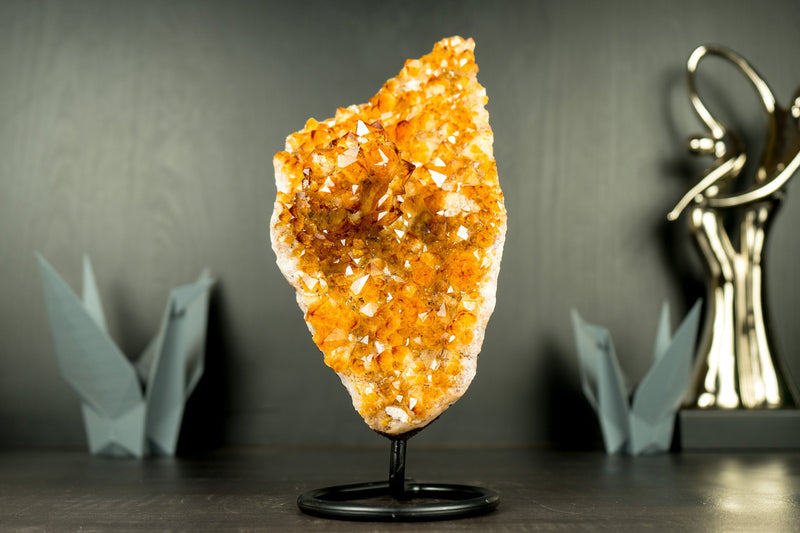 Citrine Cluster with a Rare Flower Stalactite Formation for Display, AAA Deep Orange Citrine Color, Raw and Ethical