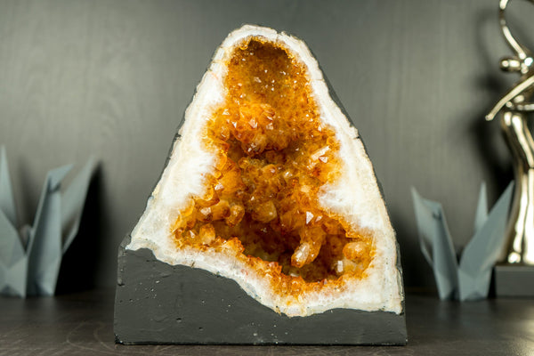 Hochwertige natürliche Citrin-Geodenhöhle mit dunkelorangefarbenem Citrin-Drusenstein, 6,7 kg – 14,8 lb