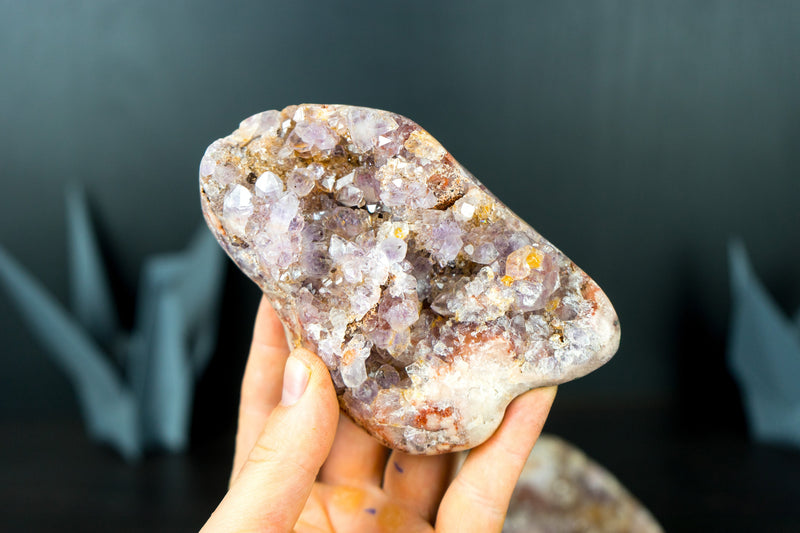 Wholesale Set of 3 High-Grade Pink Amethyst Free Form Geodes, Flat Box