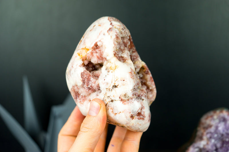 Wholesale Set of 3 High-Grade Pink Amethyst Free Form Geodes, Flat Box