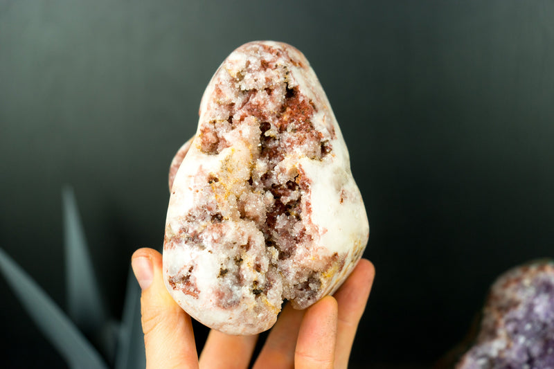 Wholesale Set of 3 High-Grade Pink Amethyst Free Form Geodes, Flat Box