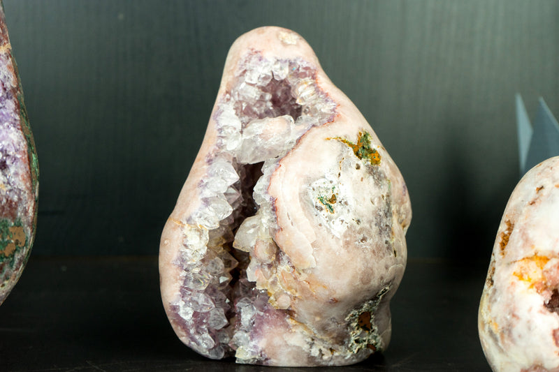 Wholesale Set of 3 High-Grade Pink Amethyst Free Form Geodes, Flat Box