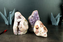 Wholesale Set of 3 High-Grade Pink Amethyst Free Form Geodes, Flat Box