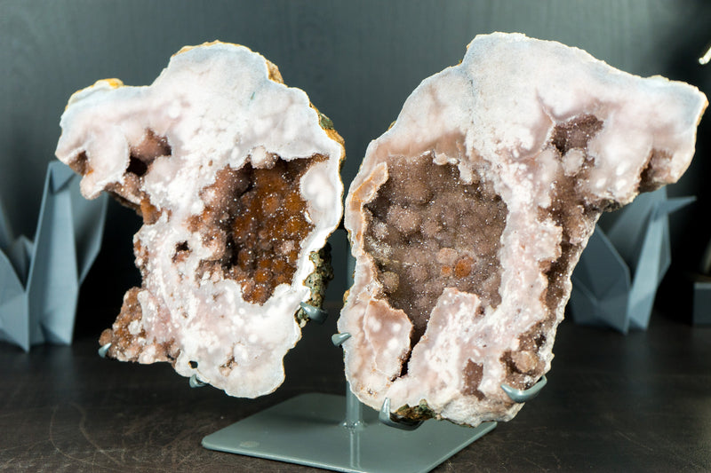 Pink Amethyst Geode of Gallery Grade Quality with Galaxy Red and Rose Amethyst Druzy, All Natural Geode Butterfly Wings