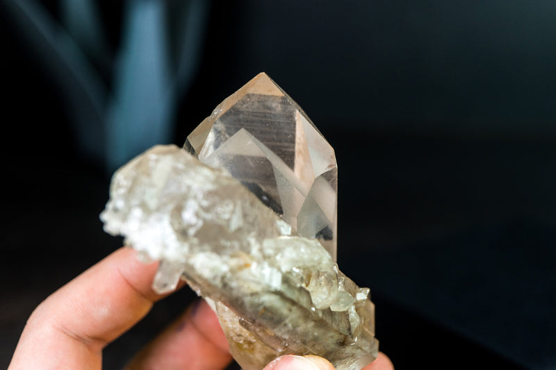 All Natural White-Phantom Quartz Crystal from Diamantina Brazil with Lemurian Lines and Lodolite, 258g 4.1 In