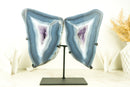 Blue Lace Agate Geode Wings with Purple Amethyst and Landscaped Back, On Stand - 9.3 Kg - 20.4 lb