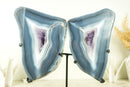 Blue Lace Agate Geode Wings with Purple Amethyst and Landscaped Back, On Stand - 9.3 Kg - 20.4 lb