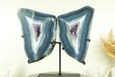 Blue Lace Agate Geode Wings with Purple Amethyst and Landscaped Back, On Stand - 9.3 Kg - 20.4 lb