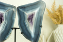 Blue Lace Agate Geode Wings with Purple Amethyst and Landscaped Back, On Stand - 9.3 Kg - 20.4 lb