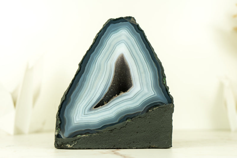 Intact Blue Lace Agate Geode with Galaxy Druzy - Natural, Intact, with Vivid Blue and White Bandings 2.6 Kg - 5.6 lb