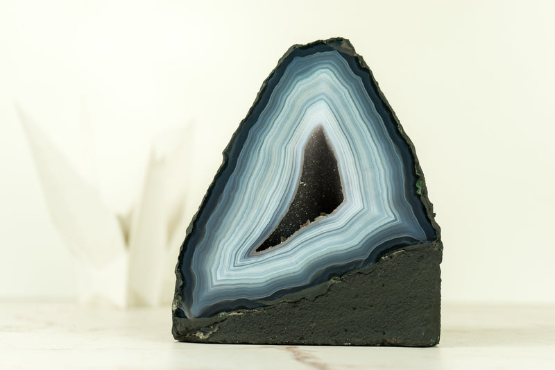 Intact Blue Lace Agate Geode with Galaxy Druzy - Natural, Intact, with Vivid Blue and White Bandings 2.6 Kg - 5.6 lb