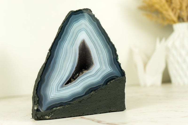 Intact Blue Lace Agate Geode with Galaxy Druzy - Natural, Intact, with Vivid Blue and White Bandings 2.6 Kg - 5.6 lb