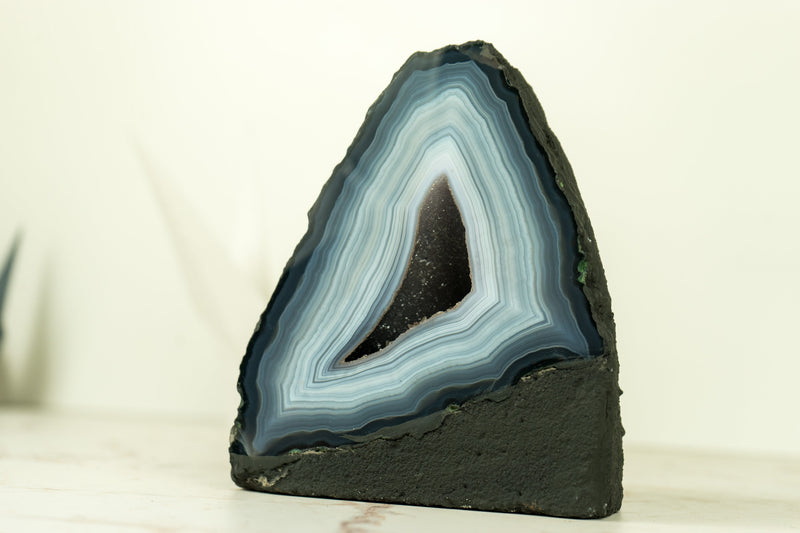 Intact Blue Lace Agate Geode with Galaxy Druzy - Natural, Intact, with Vivid Blue and White Bandings 2.6 Kg - 5.6 lb