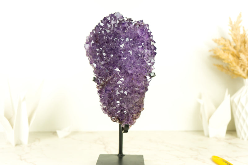 Shiny Amethyst Flower Cluster with Sparkly Purple Amethyst Druzy and Golden Goethite Inclusions on Stand - 4.0 Kg - 8.7 lb