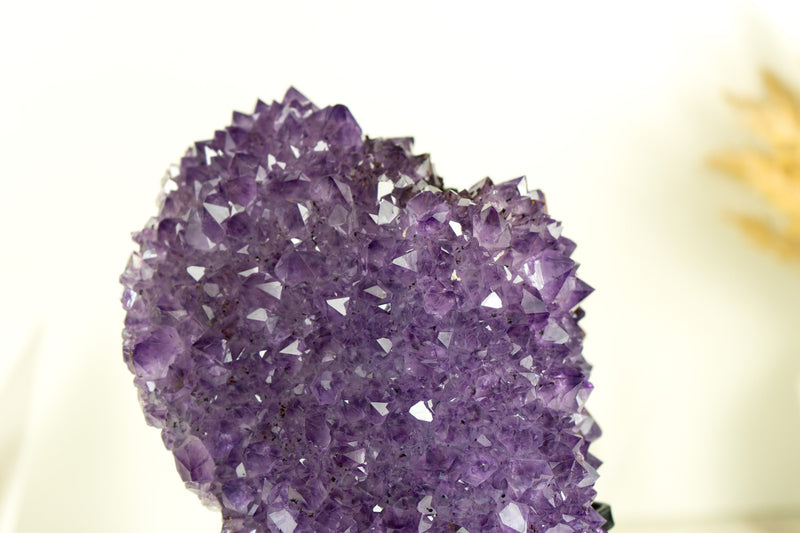 Shiny Amethyst Flower Cluster with Sparkly Purple Amethyst Druzy and Golden Goethite Inclusions on Stand - 4.0 Kg - 8.7 lb