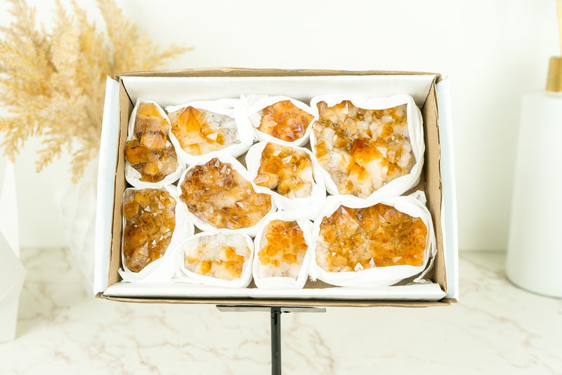 Wholesale Set of 6 Citrine Clusters, Super Extra Grade, Small, Deep Orange Citrine - 1.3 Kg - 2.9 lb