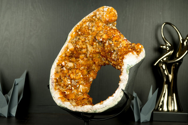 Rare Citrine Geode Portal Slice with Flower Stalactites