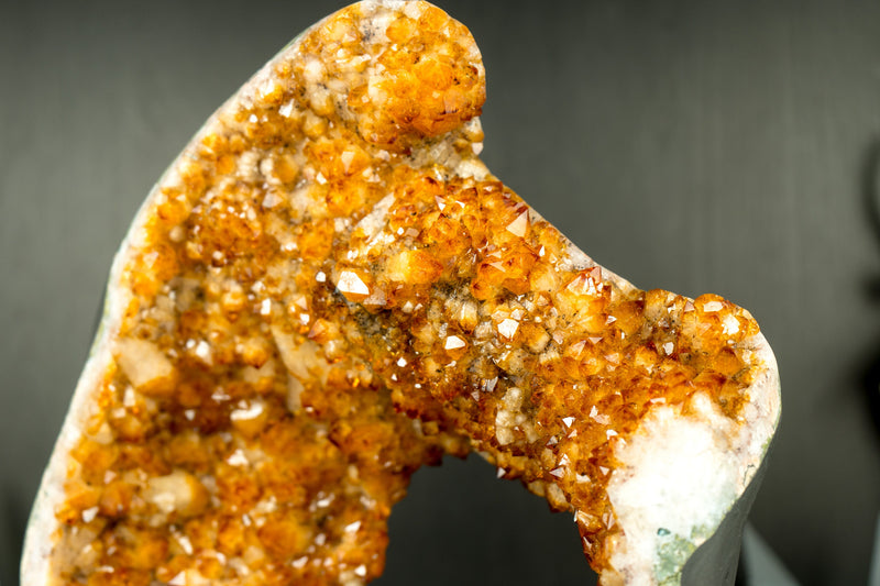 Rare Citrine Geode Portal Slice with Flower Stalactites