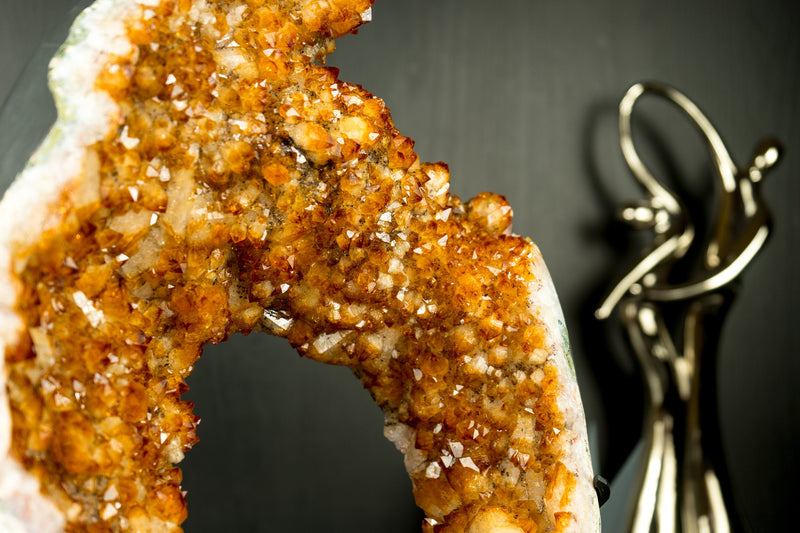 Rare Citrine Geode Portal Slice with Flower Stalactites