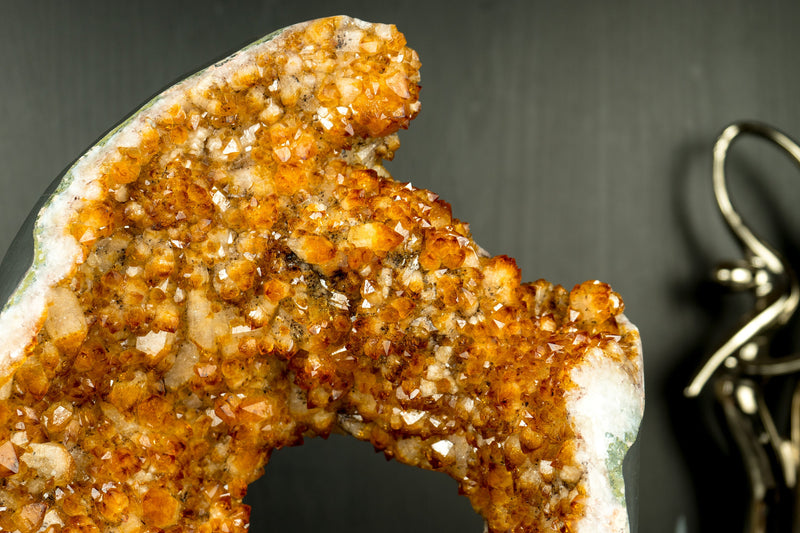 Rare Citrine Geode Portal Slice with Flower Stalactites