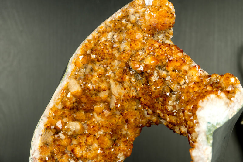 Rare Citrine Geode Portal Slice with Flower Stalactites