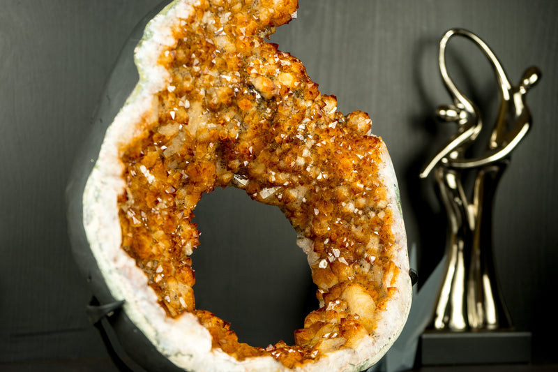 Rare Citrine Geode Portal Slice with Flower Stalactites