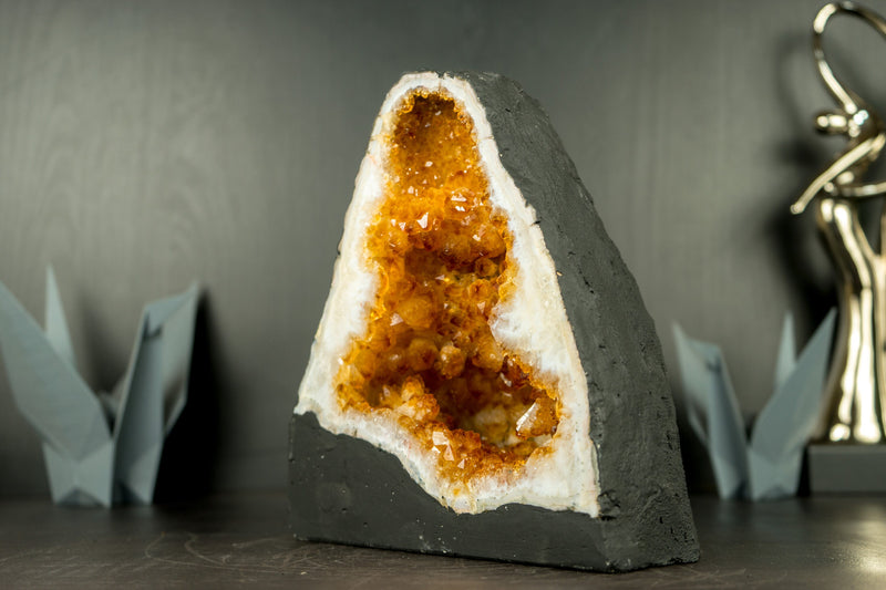 High-Grade Natural Citrine Geode Cave with Deep Orange Citrine Druzy, 6.7 Kg - 14.8 lb