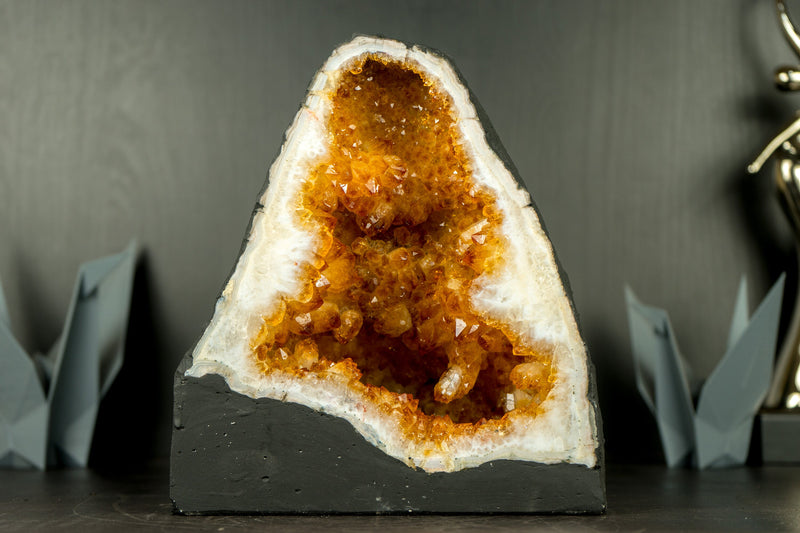 High-Grade Natural Citrine Geode Cave with Deep Orange Citrine Druzy, 6.7 Kg - 14.8 lb