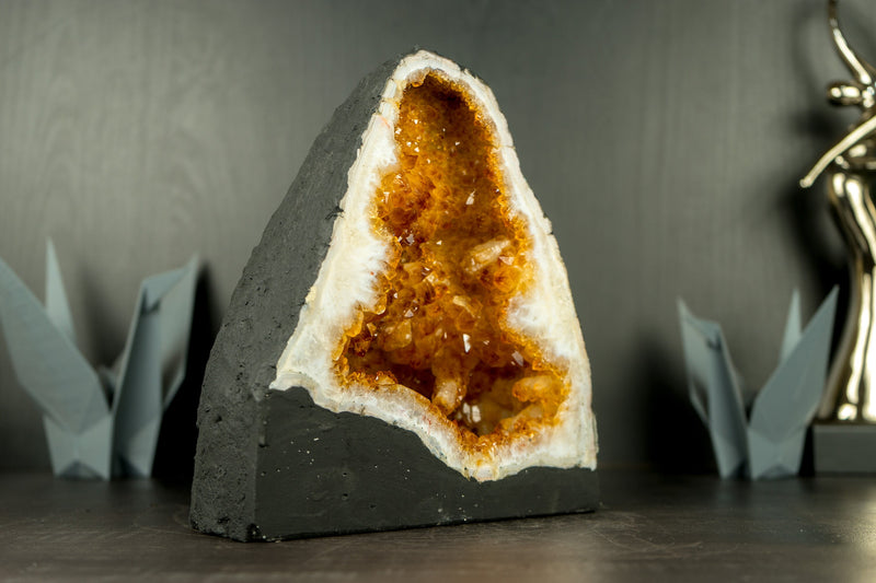 High-Grade Natural Citrine Geode Cave with Deep Orange Citrine Druzy, 6.7 Kg - 14.8 lb