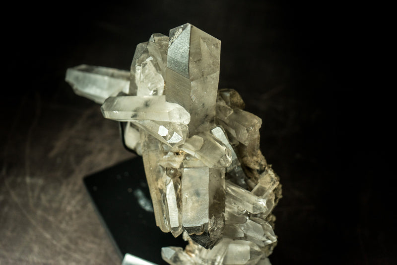 Lemurianischer Saatkristall-Cluster in Galeriequalität mit grauem Dreamcoat-Lithium-Phantom, ganz natürlich – 9,5 Zoll, 5,6 Pfund