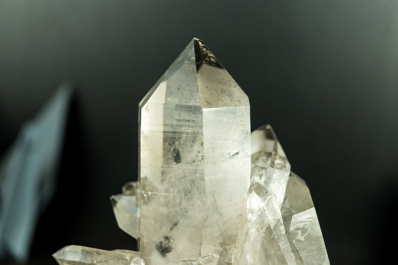 Lemurianischer Saatkristall-Cluster in Galeriequalität mit grauem Dreamcoat-Lithium-Phantom, ganz natürlich – 9,5 Zoll, 5,6 Pfund