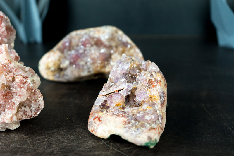 Wholesale Set of 3 High-Grade Pink Amethyst Free Form Geodes, Flat Box