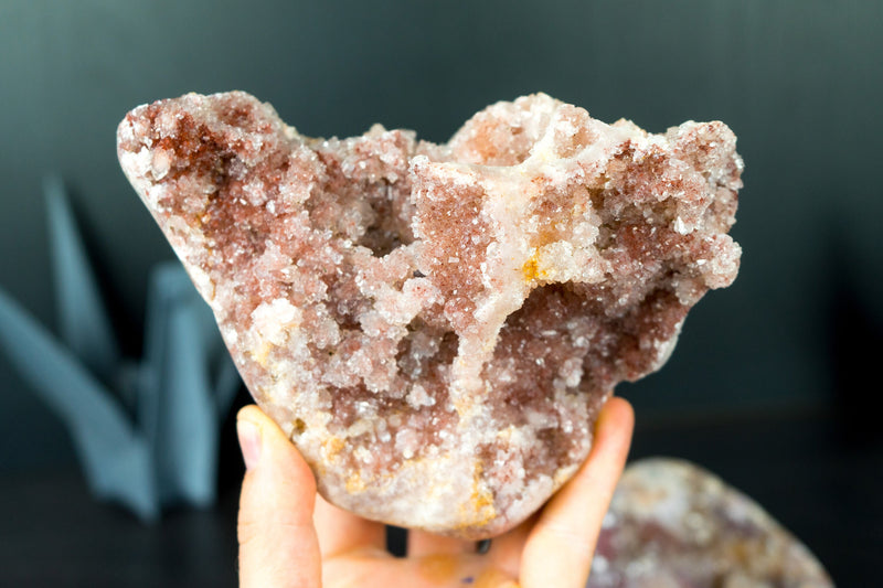 Wholesale Set of 3 High-Grade Pink Amethyst Free Form Geodes, Flat Box