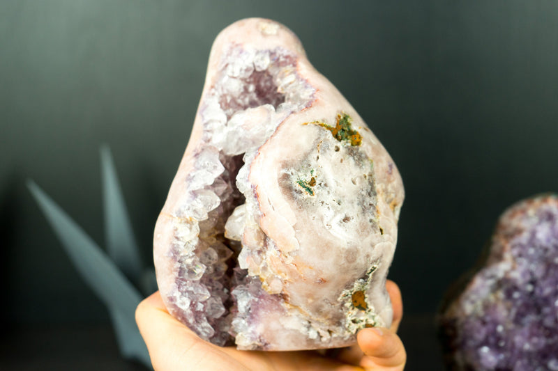 Wholesale Set of 3 High-Grade Pink Amethyst Free Form Geodes, Flat Box