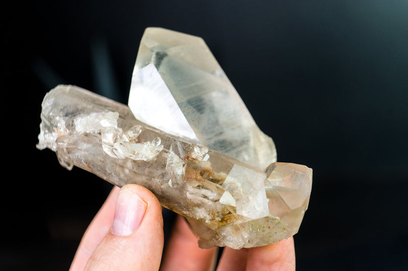 All Natural White-Phantom Quartz Crystal from Diamantina Brazil with Lemurian Lines and Lodolite, 258g 4.1 In