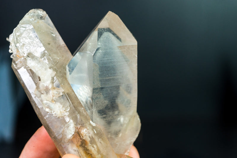 All Natural White-Phantom Quartz Crystal from Diamantina Brazil with Lemurian Lines and Lodolite, 258g 4.1 In